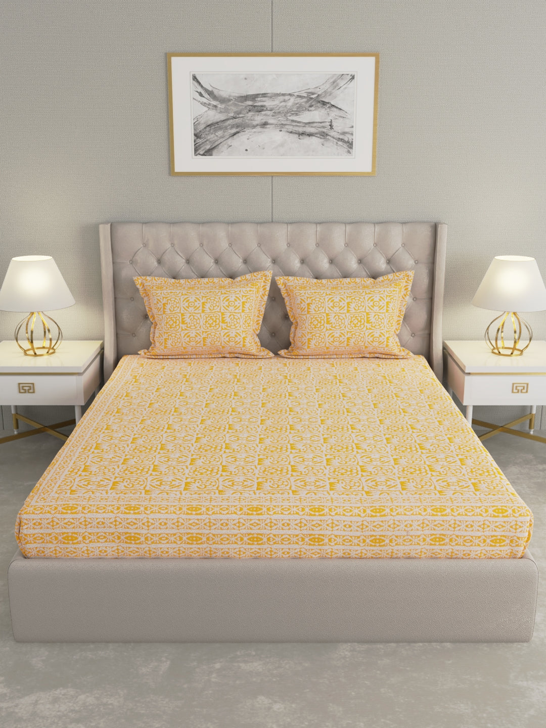 Pure Organic Cotton Bedsheet Hand Block Printed King Size with Pillow Covers 240 TC 90X108 inches