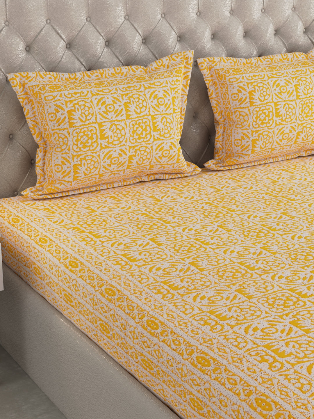 Pure Organic Cotton Bedsheet Hand Block Printed King Size with Pillow Covers 240 TC 90X108 inches
