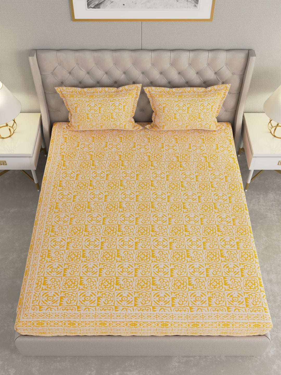 Pure Organic Cotton Bedsheet Hand Block Printed King Size with Pillow Covers 240 TC 90X108 inches