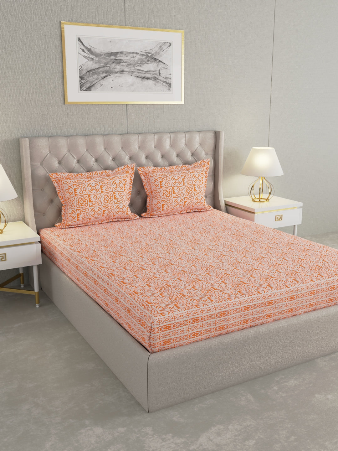 Pure Organic Cotton Bedsheet Hand Block Printed King Size with Pillow Covers 240 TC 90X108 inches