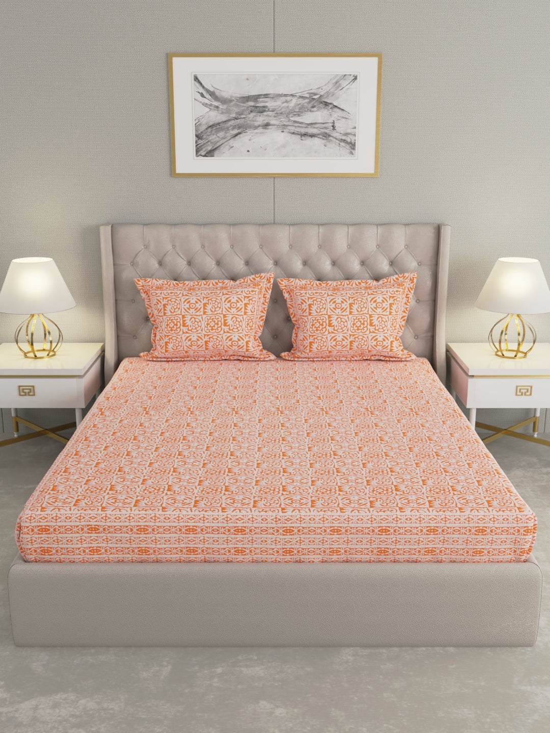 Pure Organic Cotton Bedsheet Hand Block Printed King Size with Pillow Covers 240 TC 90X108 inches