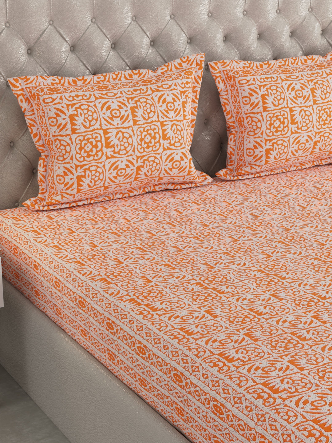 Pure Organic Cotton Bedsheet Hand Block Printed King Size with Pillow Covers 240 TC 90X108 inches