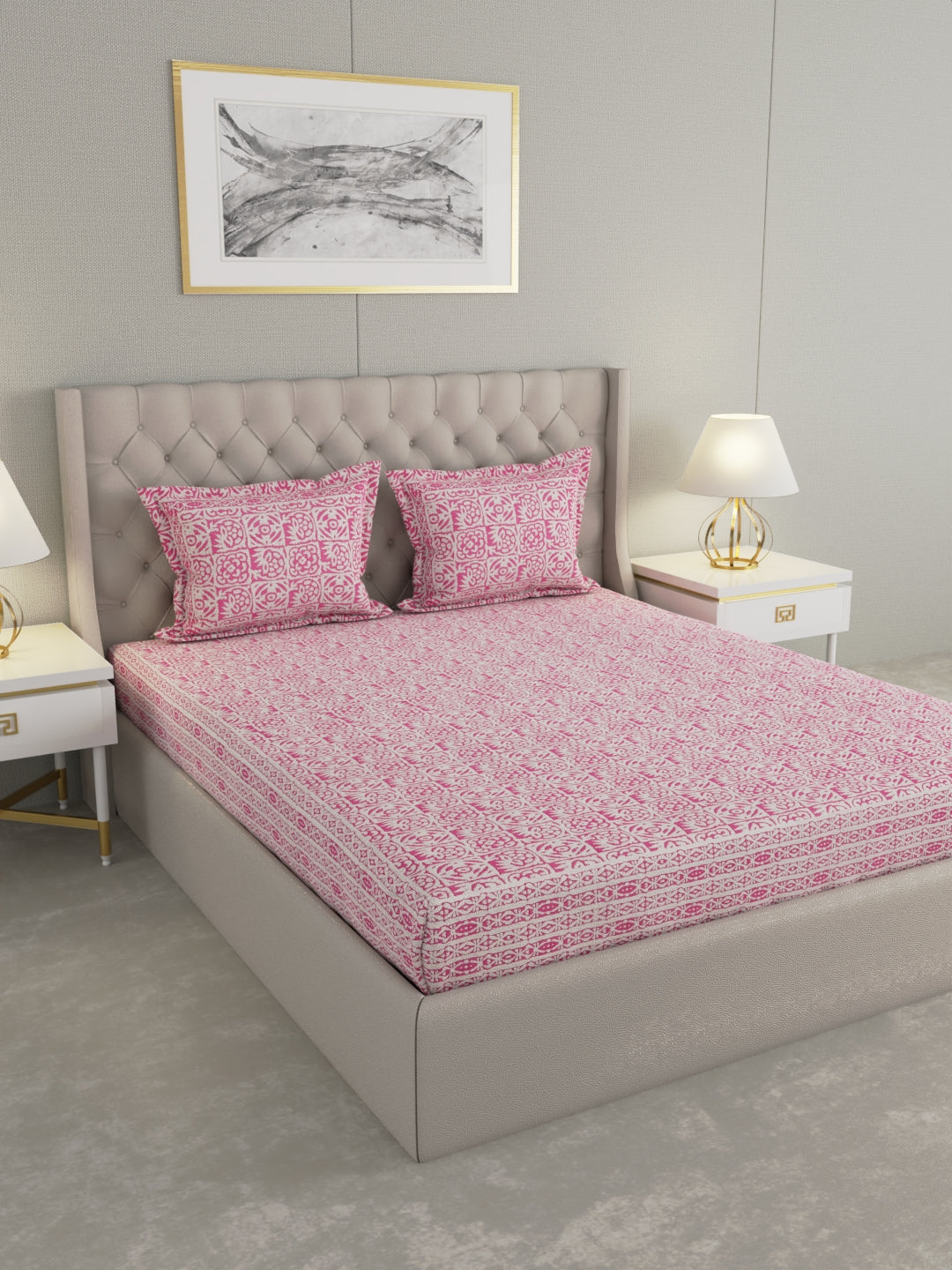 Pure Organic Cotton Bedsheet Hand Block Printed King Size with Pillow Covers 240 TC 90X108 inches