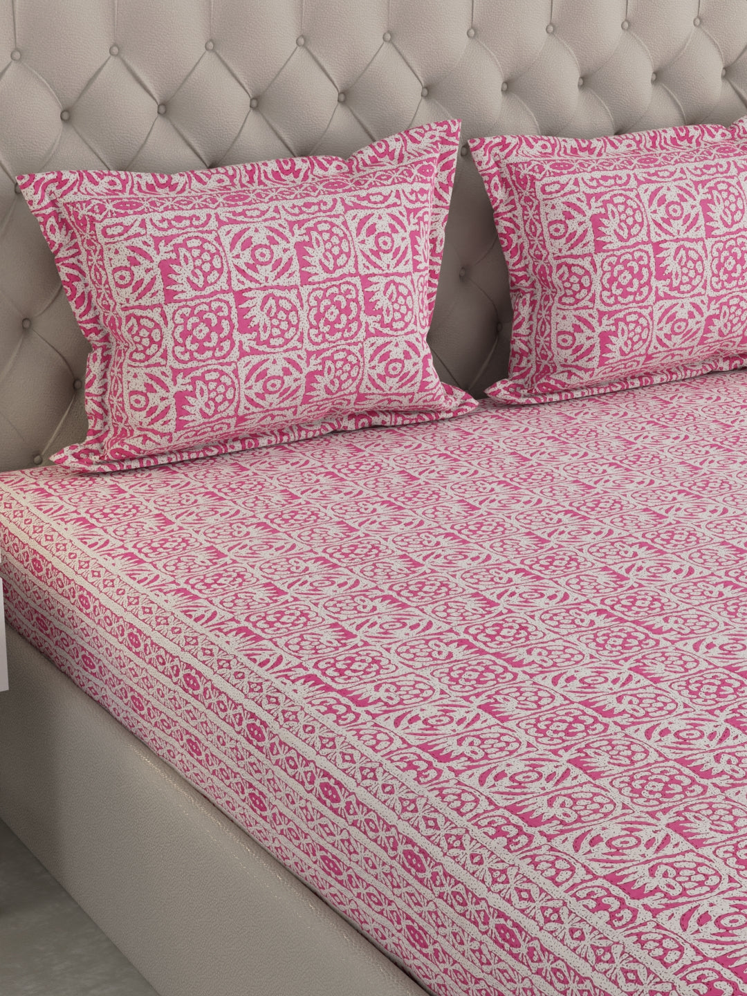 Pure Organic Cotton Bedsheet Hand Block Printed King Size with Pillow Covers 240 TC 90X108 inches