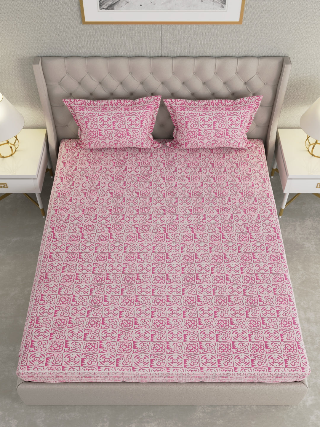 Pure Organic Cotton Bedsheet Hand Block Printed King Size with Pillow Covers 240 TC 90X108 inches