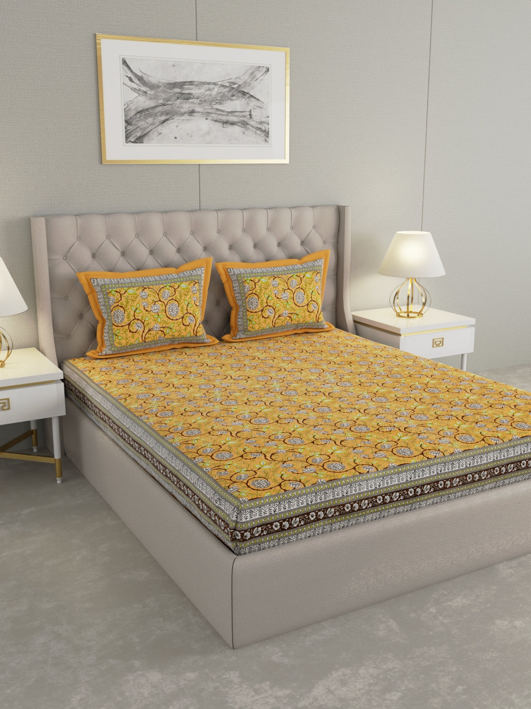 Pure Organic Cotton Bedsheet Hand Block Printed King Size with Pillow Covers 240 TC 90X108 inches