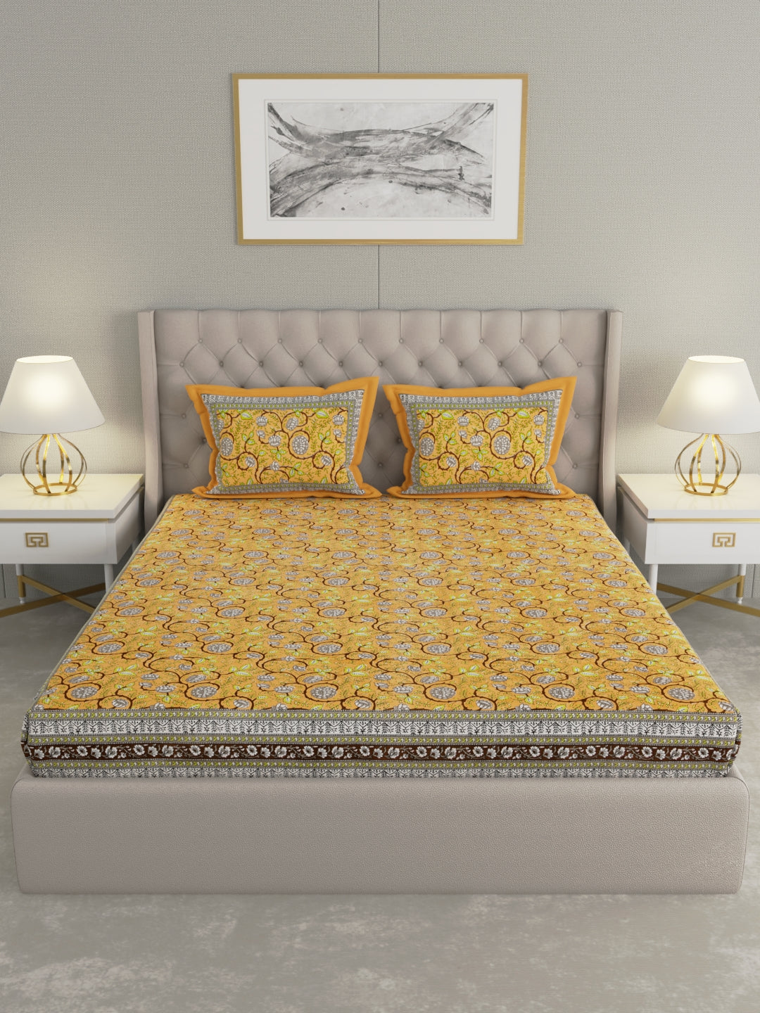 Pure Organic Cotton Bedsheet Hand Block Printed King Size with Pillow Covers 240 TC 90X108 inches