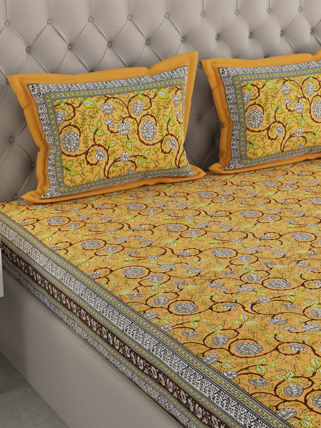 Pure Organic Cotton Bedsheet Hand Block Printed King Size with Pillow Covers 240 TC 90X108 inches
