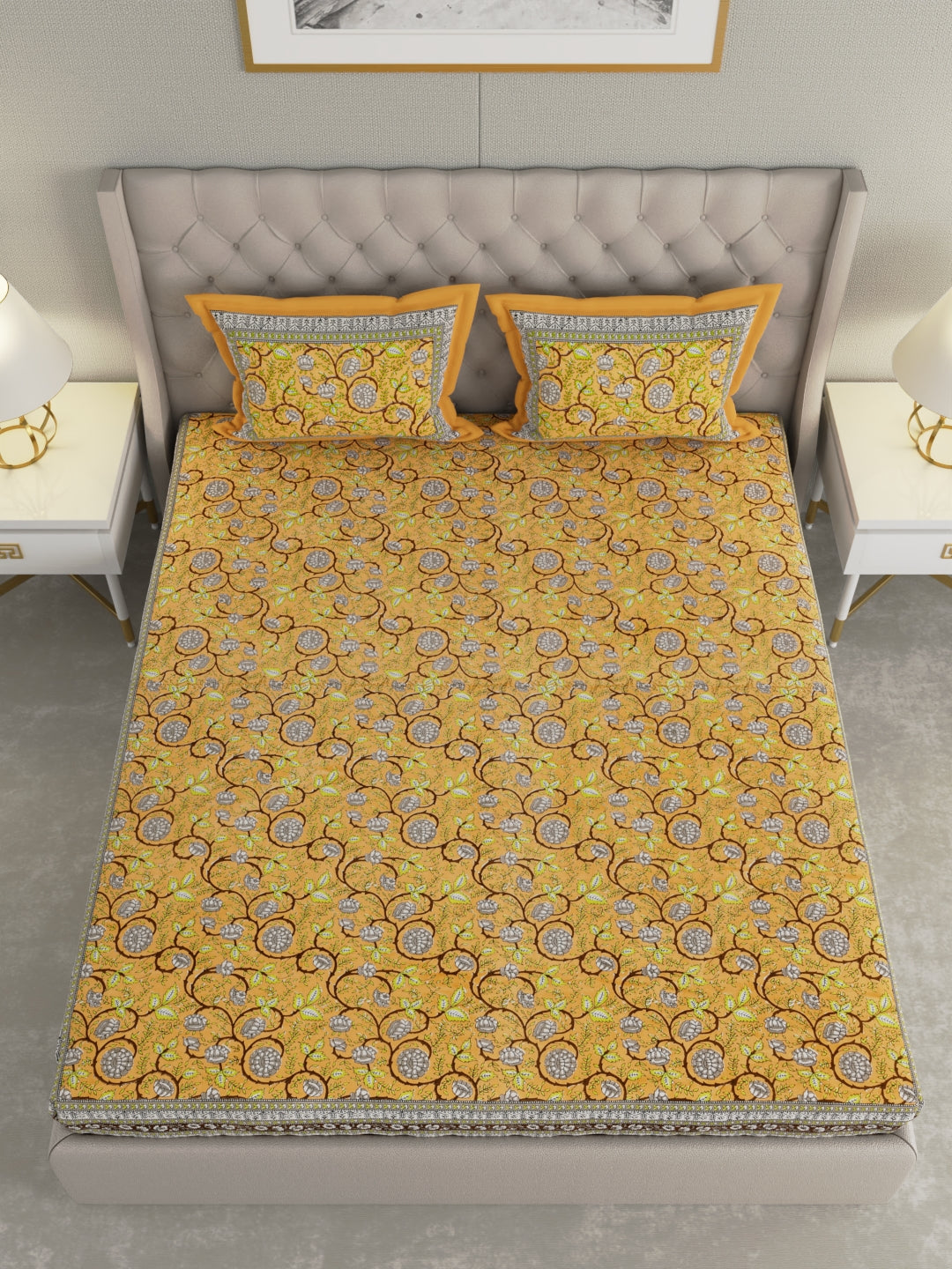 Pure Organic Cotton Bedsheet Hand Block Printed King Size with Pillow Covers 240 TC 90X108 inches