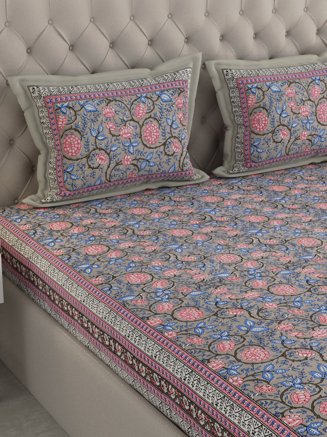 Pure Organic Cotton Bedsheet Hand Block Printed King Size with Pillow Covers 240 TC 90X108 inches