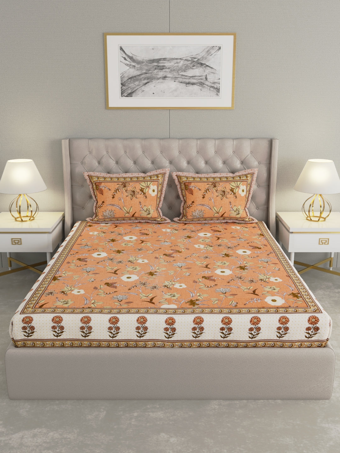 Pure Organic Cotton Bedsheet Hand Block Printed King Size with Pillow Covers 240 TC 90X108 inches