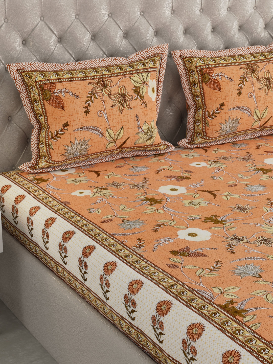 Pure Organic Cotton Bedsheet Hand Block Printed King Size with Pillow Covers 240 TC 90X108 inches