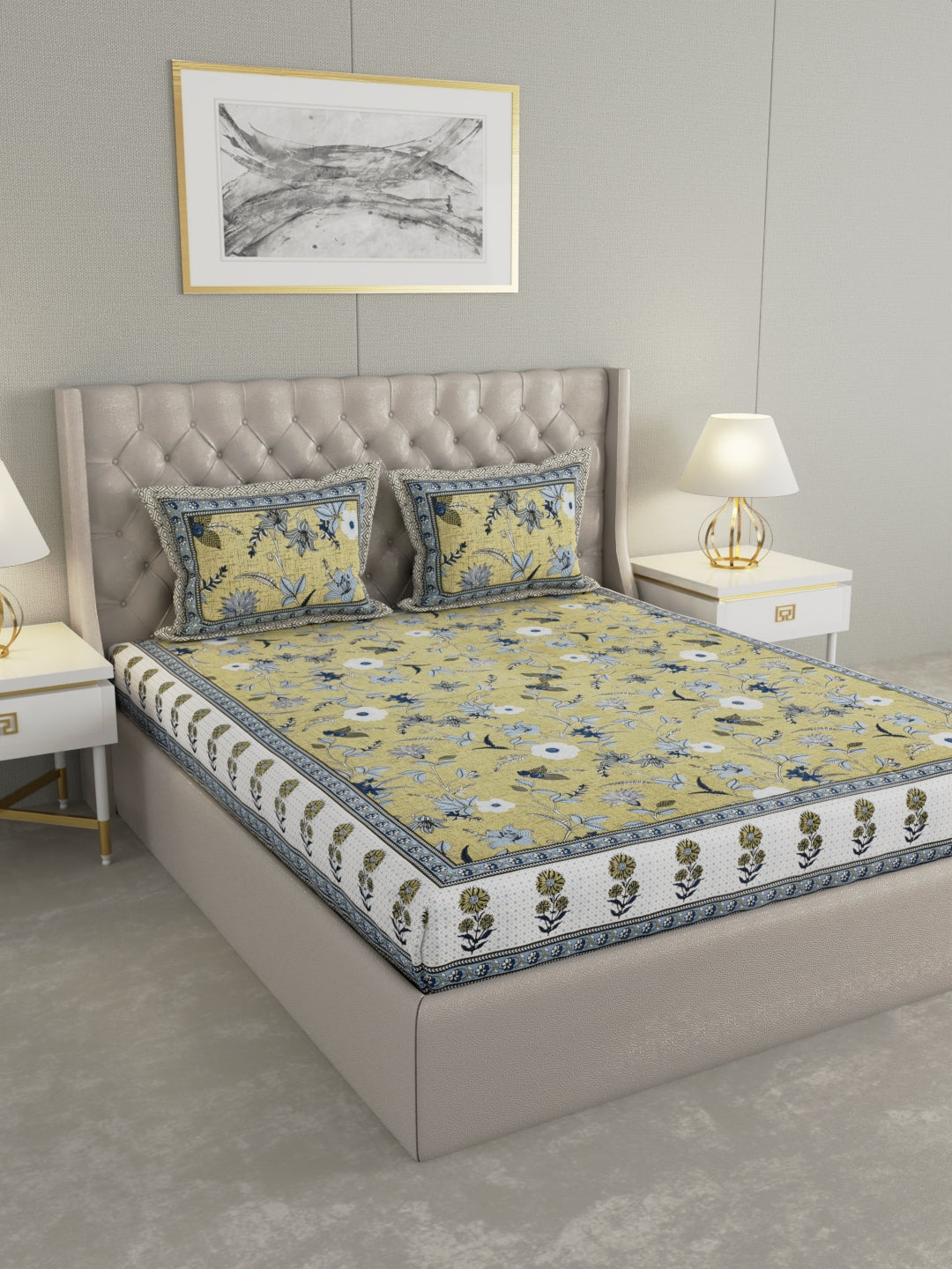 Pure Organic Cotton Bedsheet Hand Block Printed King Size with Pillow Covers 240 TC 90X108 inches