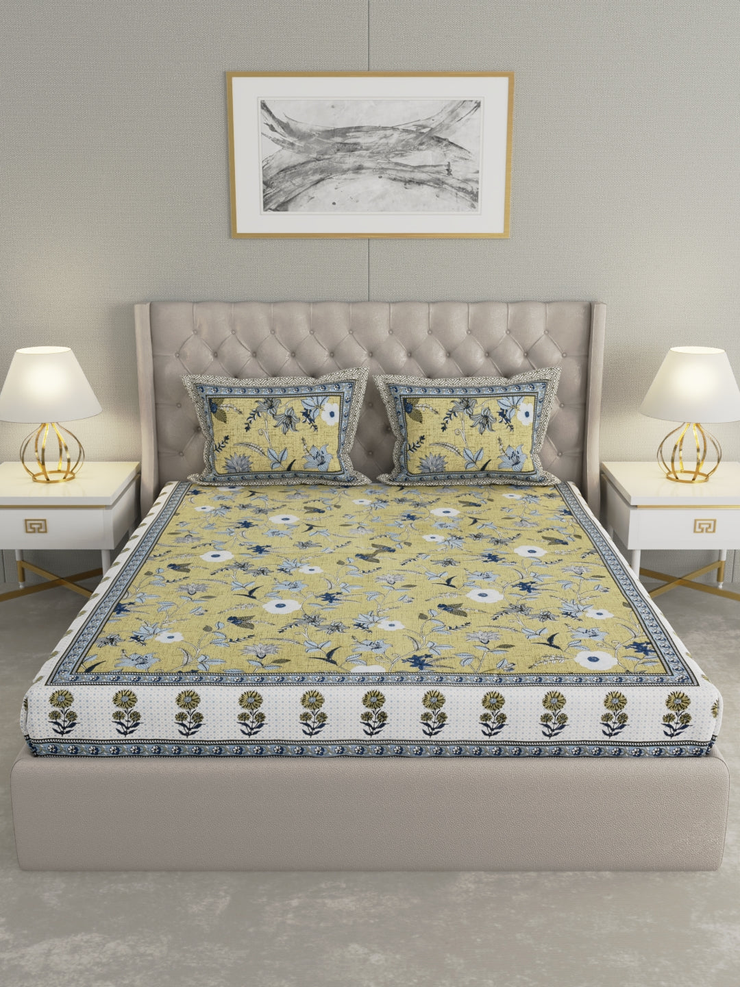 Pure Organic Cotton Bedsheet Hand Block Printed King Size with Pillow Covers 240 TC 90X108 inches