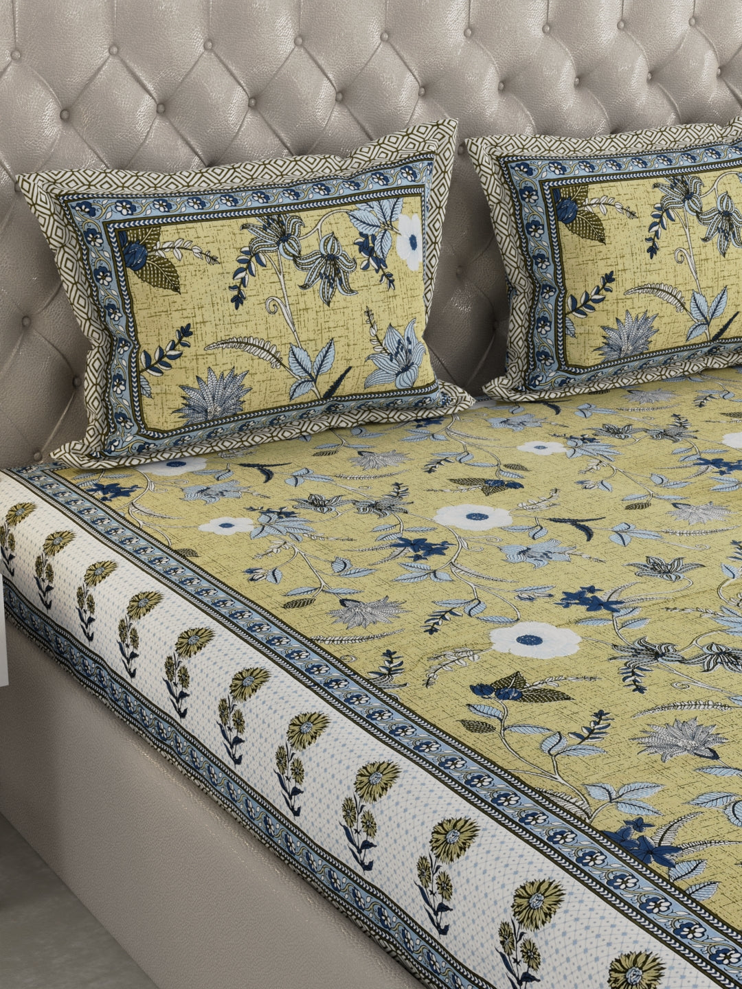 Pure Organic Cotton Bedsheet Hand Block Printed King Size with Pillow Covers 240 TC 90X108 inches