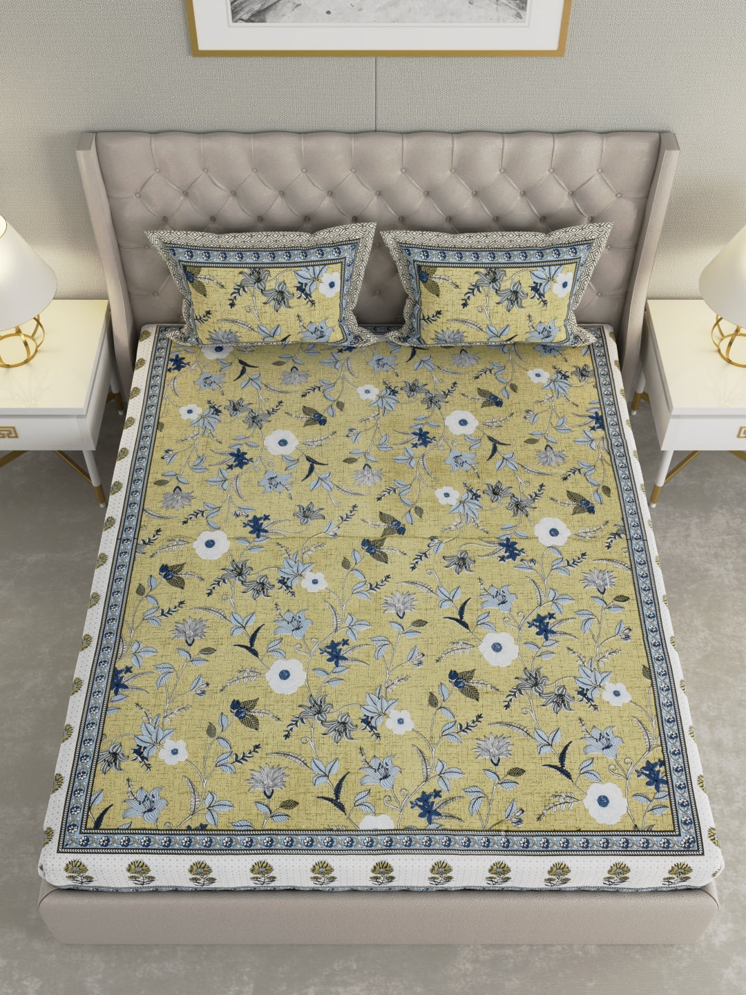 Pure Organic Cotton Bedsheet Hand Block Printed King Size with Pillow Covers 240 TC 90X108 inches