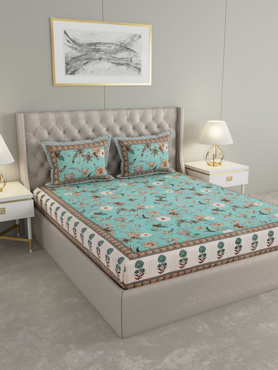 Pure Organic Cotton Bedsheet Hand Block Printed King Size with Pillow Covers 240 TC 90X108 inches