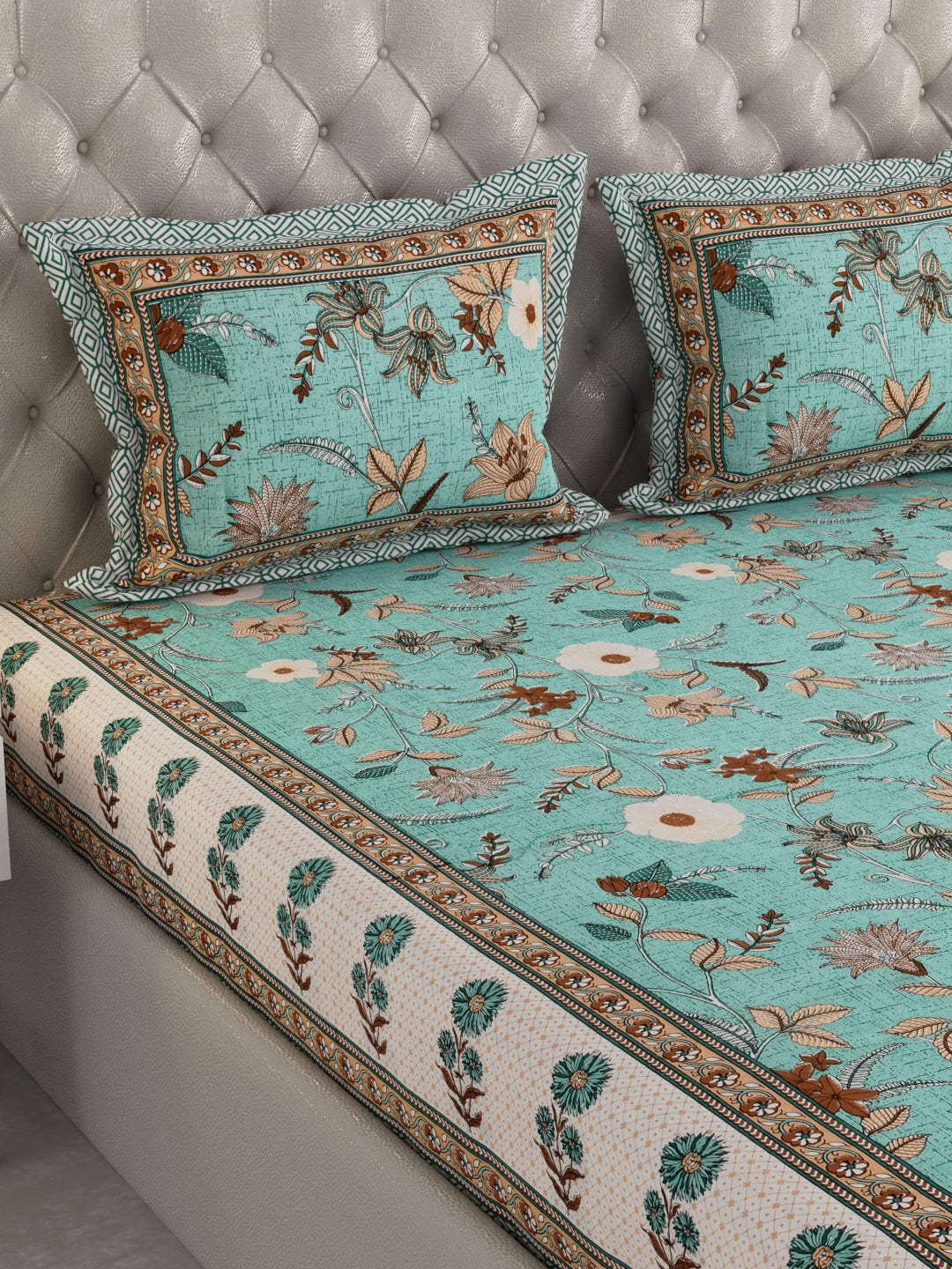 Pure Organic Cotton Bedsheet Hand Block Printed King Size with Pillow Covers 240 TC 90X108 inches