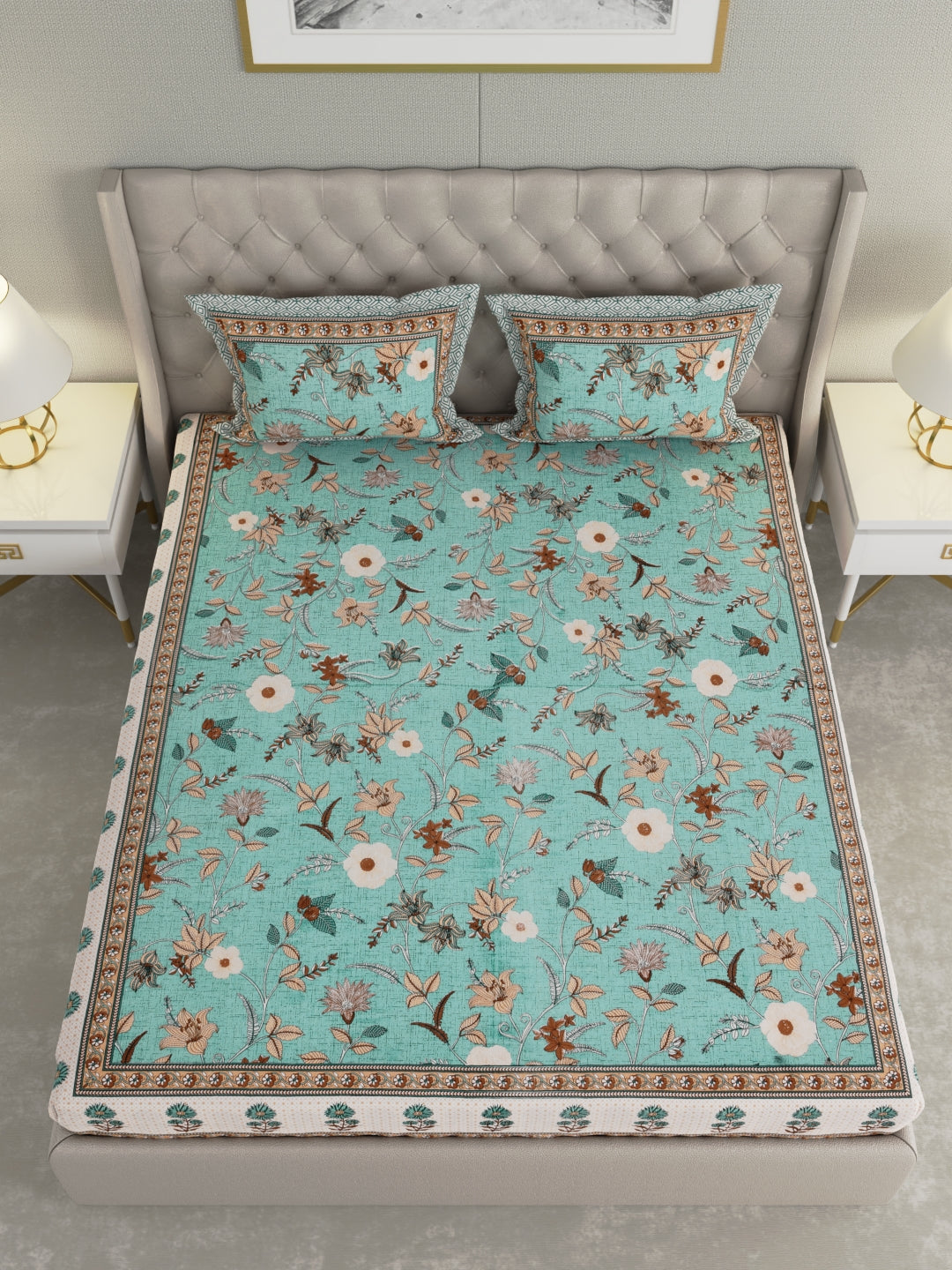 Pure Organic Cotton Bedsheet Hand Block Printed King Size with Pillow Covers 240 TC 90X108 inches