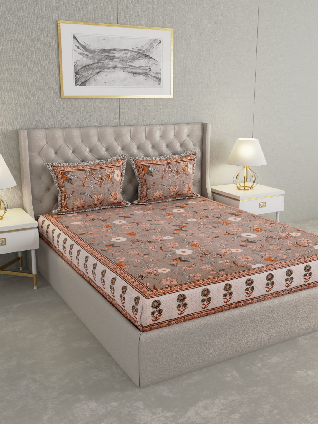Pure Organic Cotton Bedsheet Hand Block Printed King Size with Pillow Covers 240 TC 90X108 inches