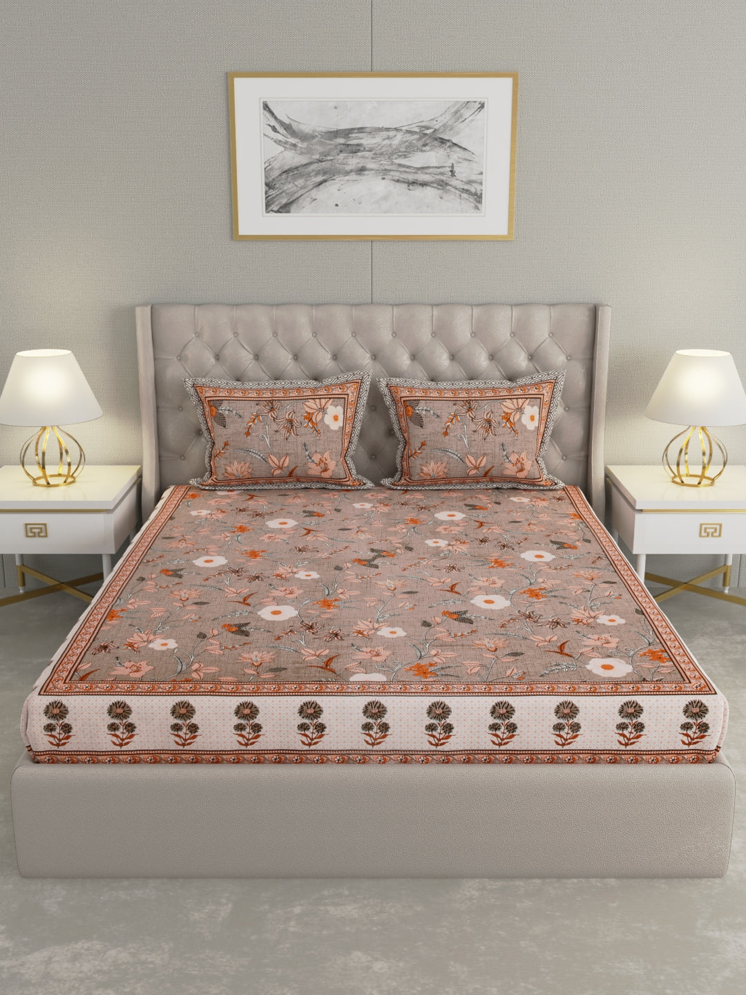 Pure Organic Cotton Bedsheet Hand Block Printed King Size with Pillow Covers 240 TC 90X108 inches