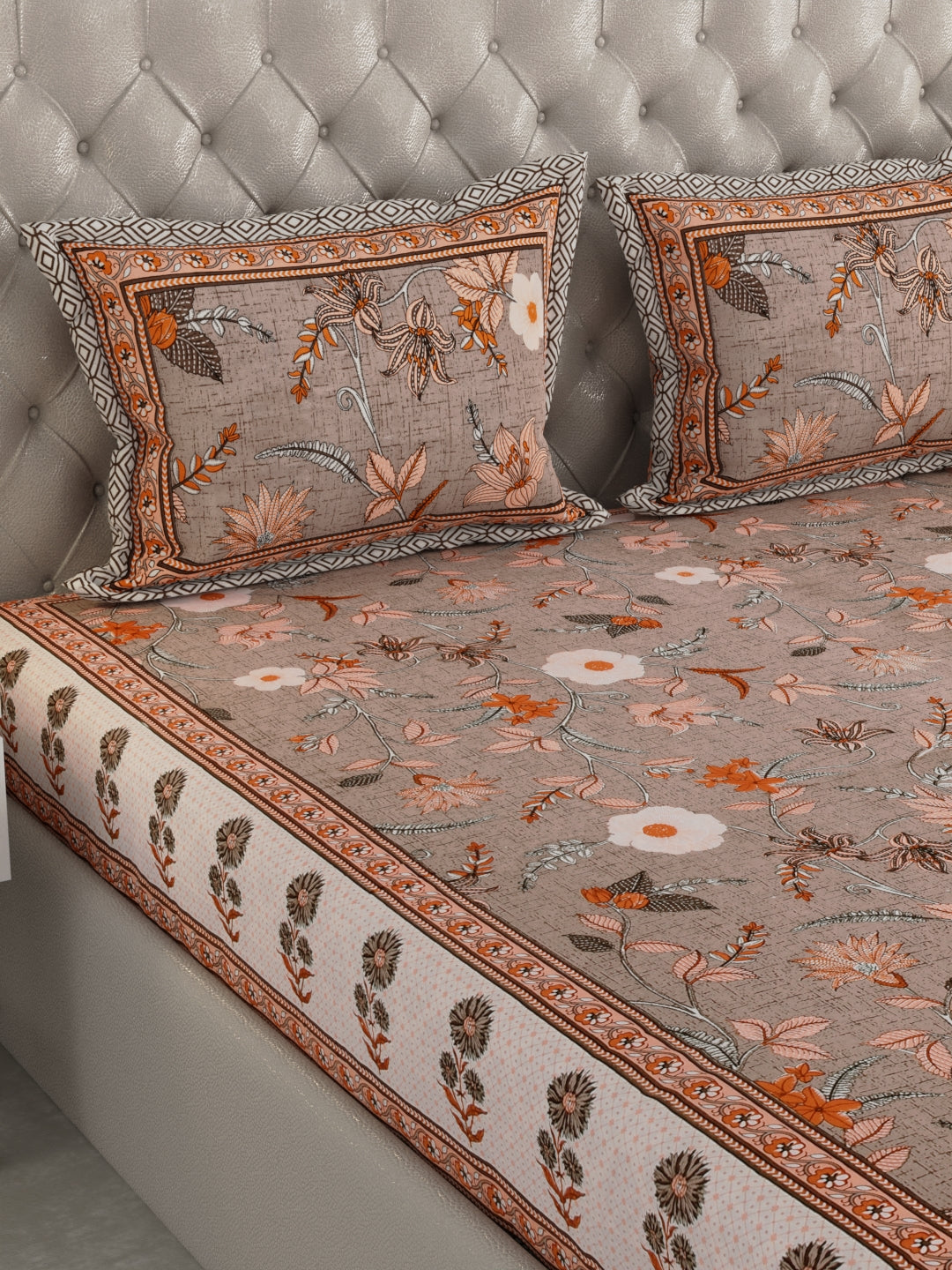 Pure Organic Cotton Bedsheet Hand Block Printed King Size with Pillow Covers 240 TC 90X108 inches