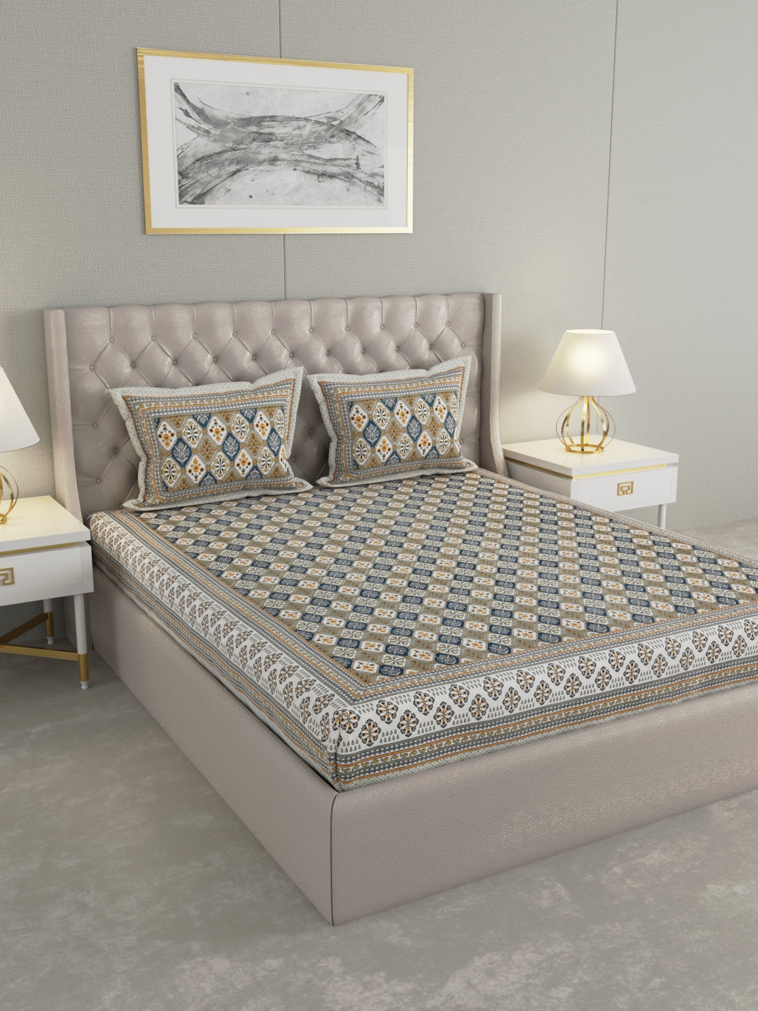 Pure Organic Cotton Bedsheet Hand Block Printed King Size with Pillow Covers 240 TC 90X108 inches