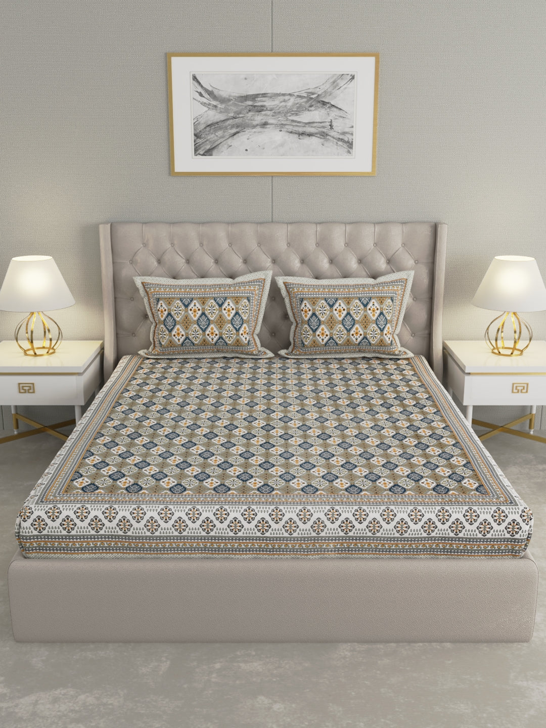 Pure Organic Cotton Bedsheet Hand Block Printed King Size with Pillow Covers 240 TC 90X108 inches