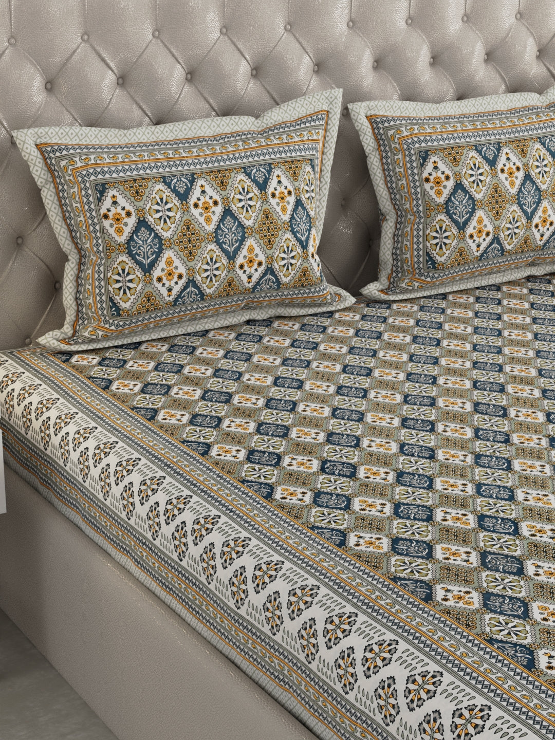 Pure Organic Cotton Bedsheet Hand Block Printed King Size with Pillow Covers 240 TC 90X108 inches