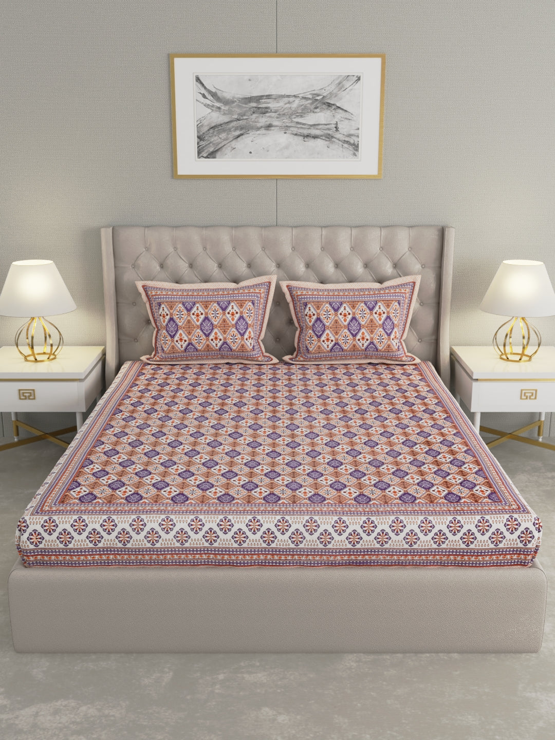 Pure Organic Cotton Bedsheet Hand Block Printed King Size with Pillow Covers 240 TC 90X108 inches