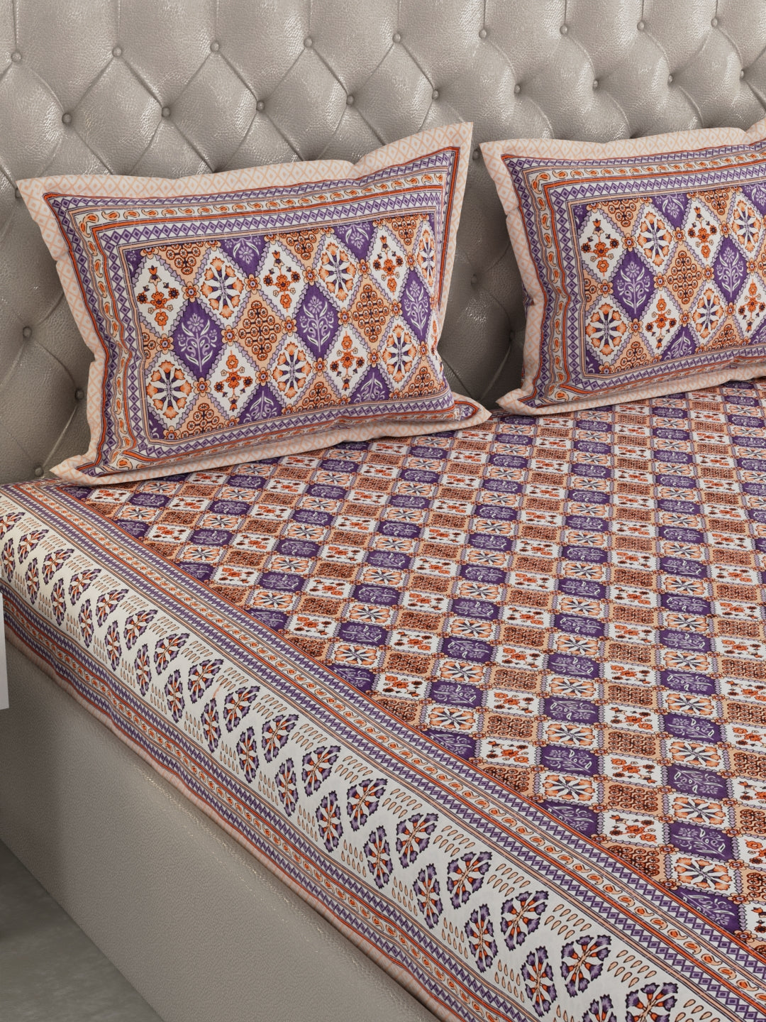 Pure Organic Cotton Bedsheet Hand Block Printed King Size with Pillow Covers 240 TC 90X108 inches