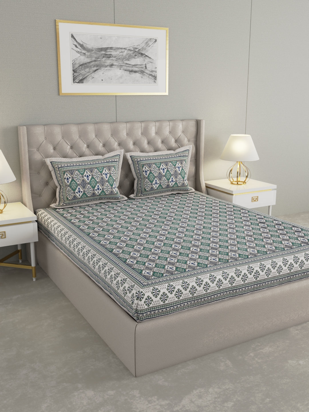 Pure Organic Cotton Bedsheet Hand Block Printed King Size with Pillow Covers 240 TC 90X108 inches