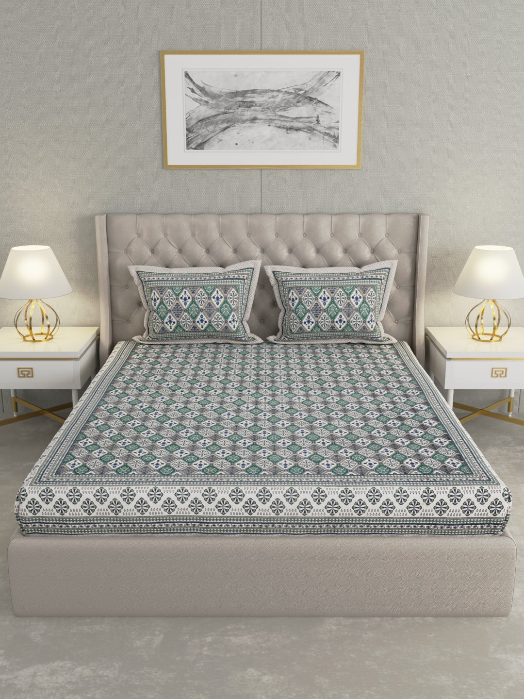 Pure Organic Cotton Bedsheet Hand Block Printed King Size with Pillow Covers 240 TC 90X108 inches