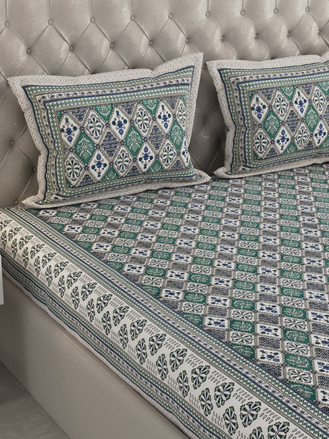 Pure Organic Cotton Bedsheet Hand Block Printed King Size with Pillow Covers 240 TC 90X108 inches