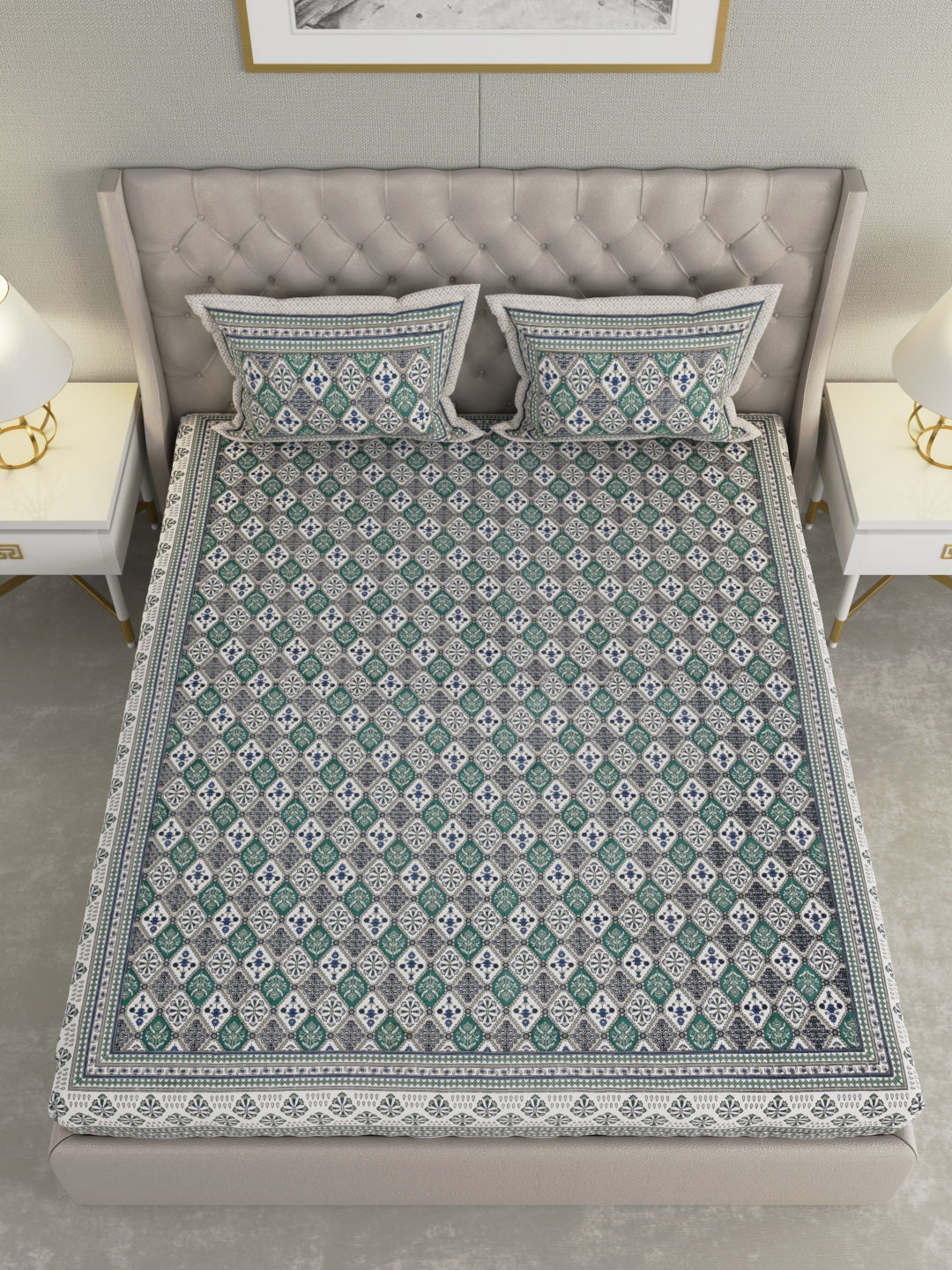Pure Organic Cotton Bedsheet Hand Block Printed King Size with Pillow Covers 240 TC 90X108 inches