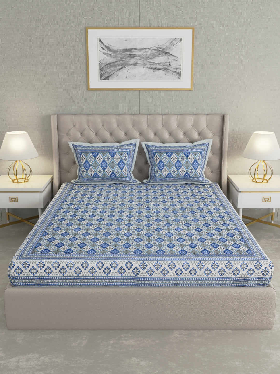 Pure Organic Cotton Bedsheet Hand Block Printed King Size with Pillow Covers 240 TC 90X108 inches