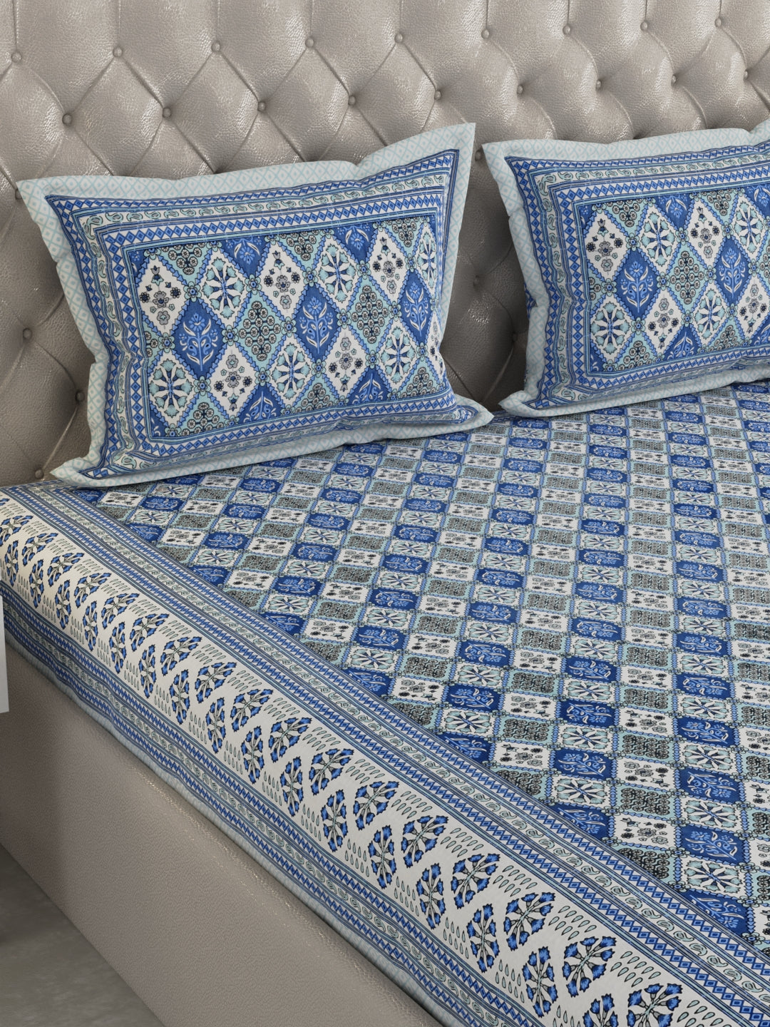 Pure Organic Cotton Bedsheet Hand Block Printed King Size with Pillow Covers 240 TC 90X108 inches