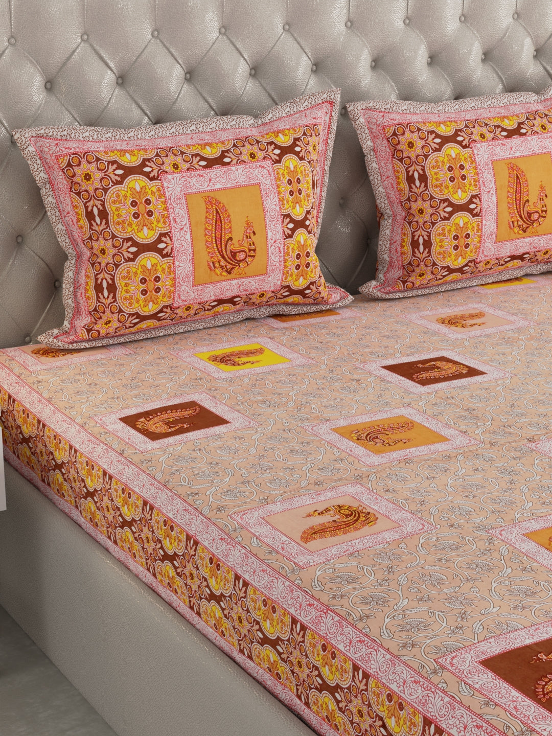Pure Organic Cotton Bedsheet Hand Block Printed King Size with Pillow Covers 240 TC 90X108 inches