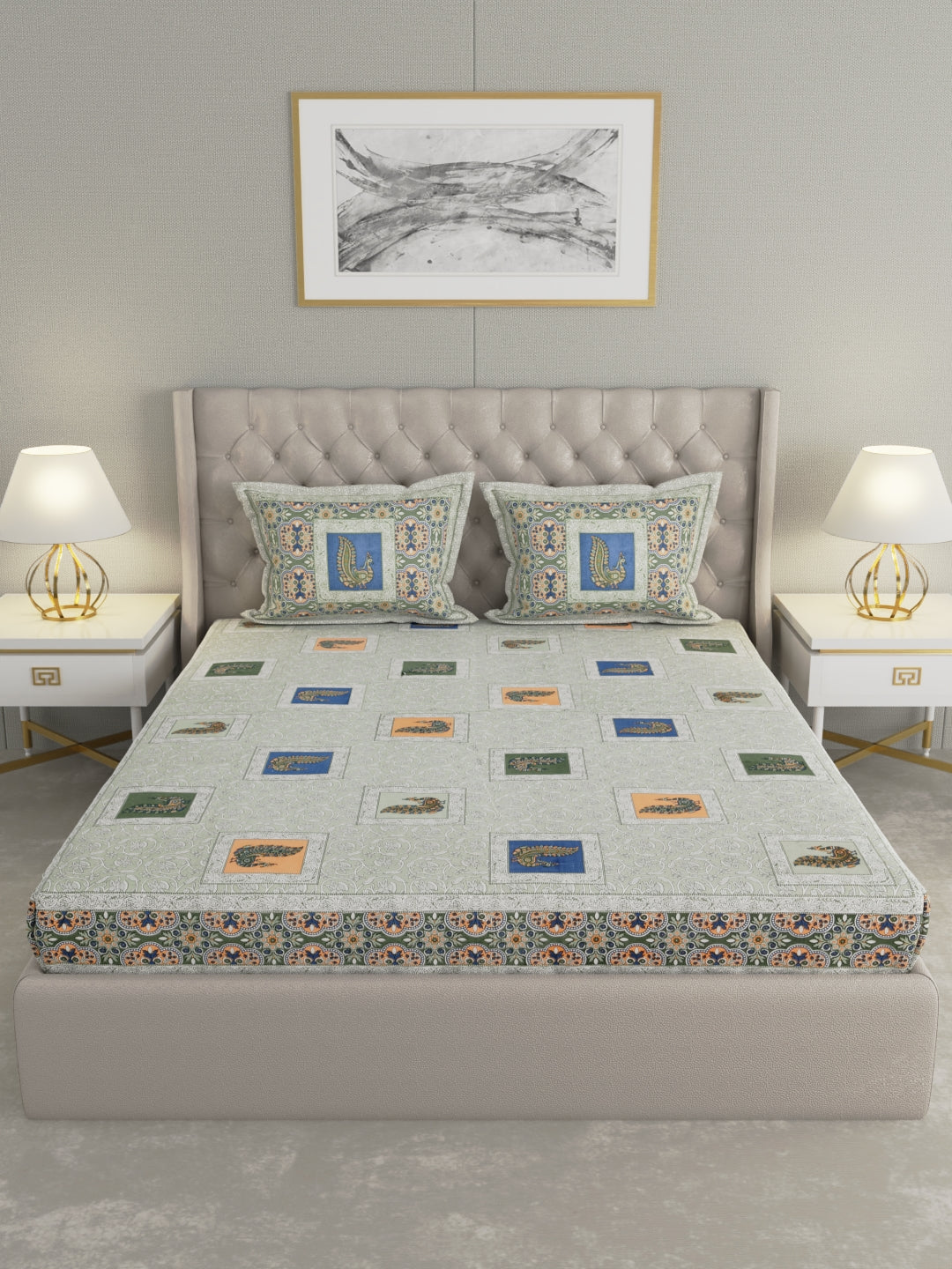 Pure Organic Cotton Bedsheet Hand Block Printed King Size with Pillow Covers 240 TC 90X108 inches