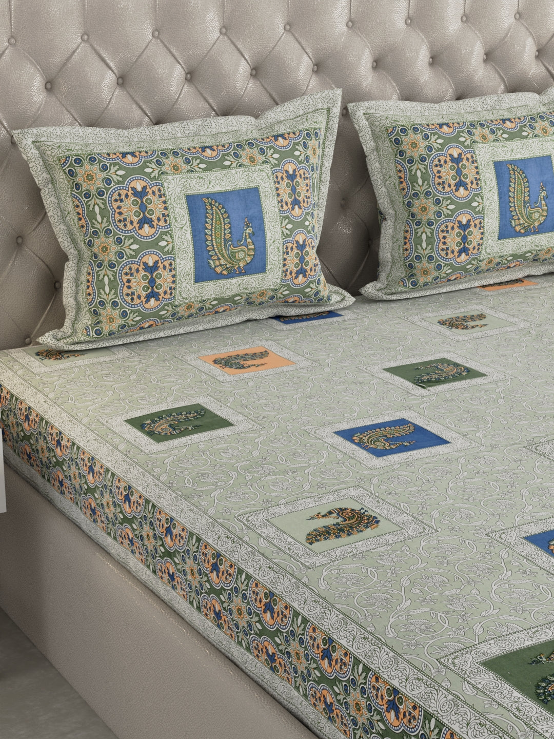 Pure Organic Cotton Bedsheet Hand Block Printed King Size with Pillow Covers 240 TC 90X108 inches