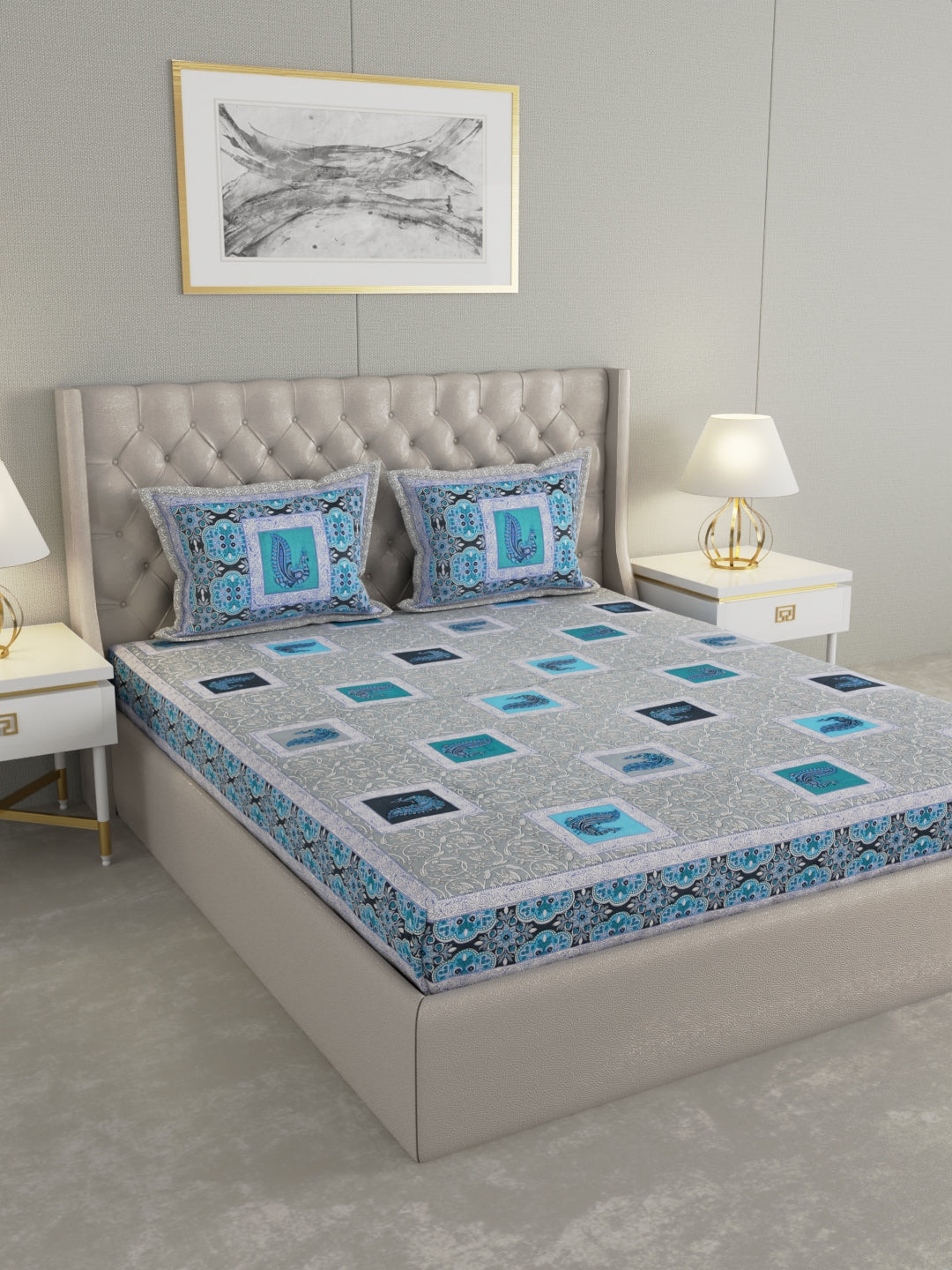 Pure Organic Cotton Bedsheet Hand Block Printed King Size with Pillow Covers 240 TC 90X108 inches