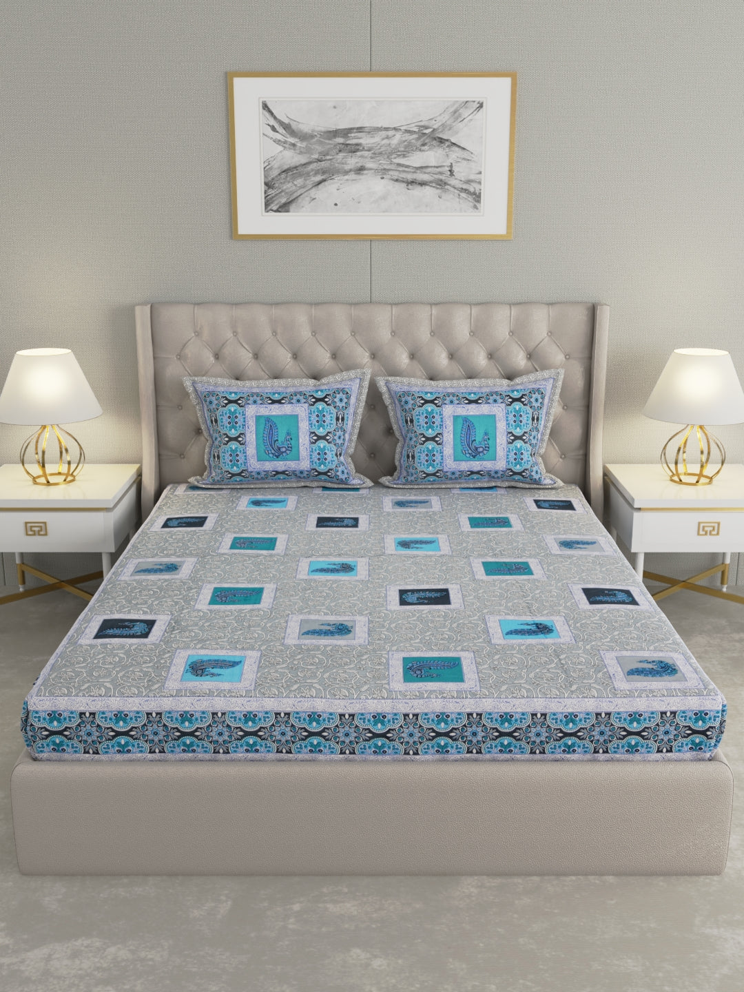 Pure Organic Cotton Bedsheet Hand Block Printed King Size with Pillow Covers 240 TC 90X108 inches