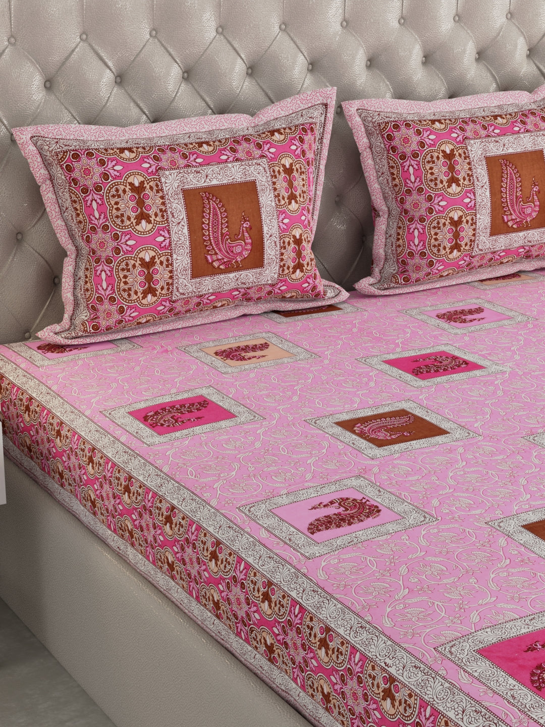Pure Organic Cotton Bedsheet Hand Block Printed King Size with Pillow Covers 240 TC 90X108 inches