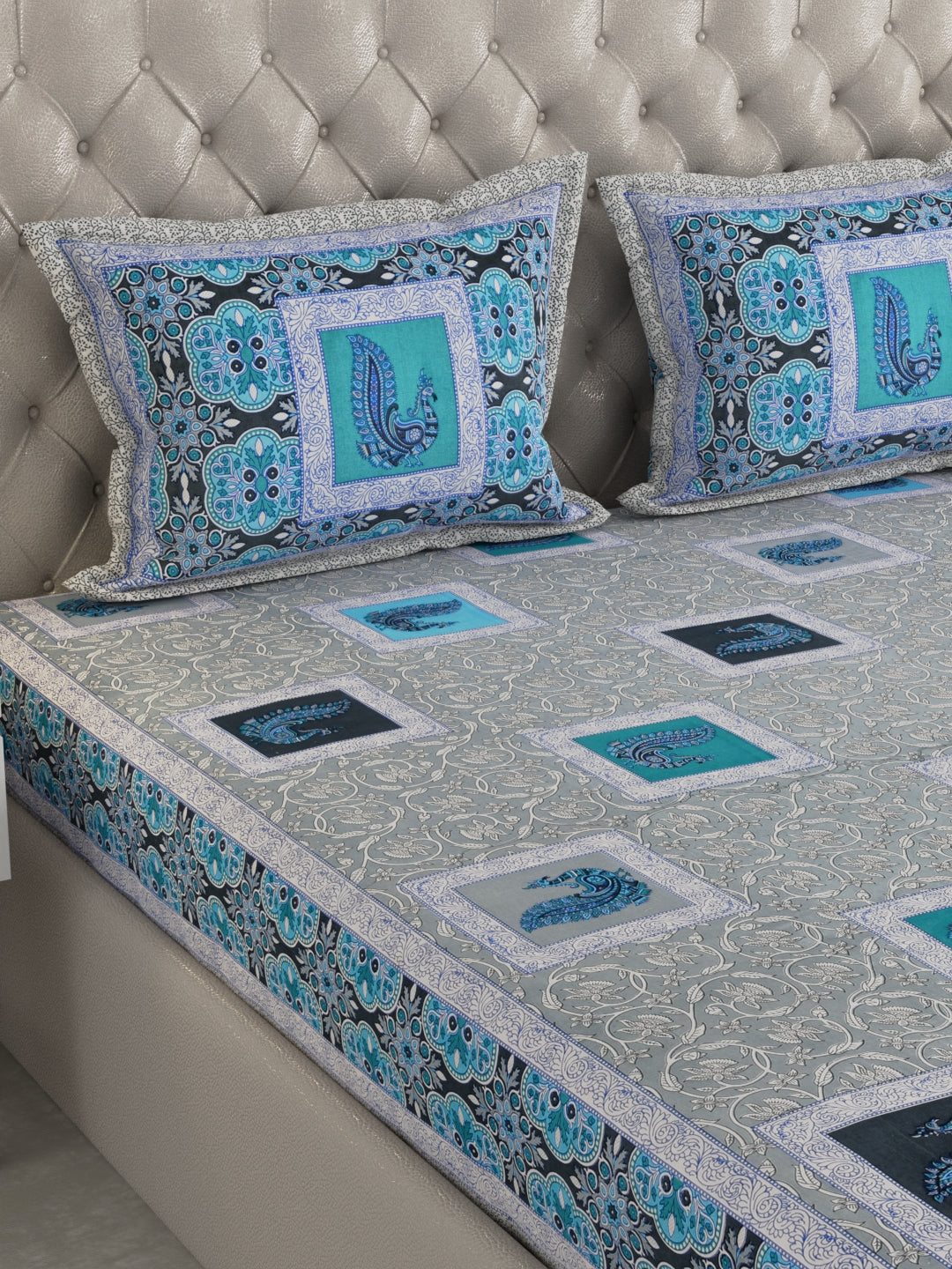 Pure Organic Cotton Bedsheet Hand Block Printed King Size with Pillow Covers 240 TC 90X108 inches