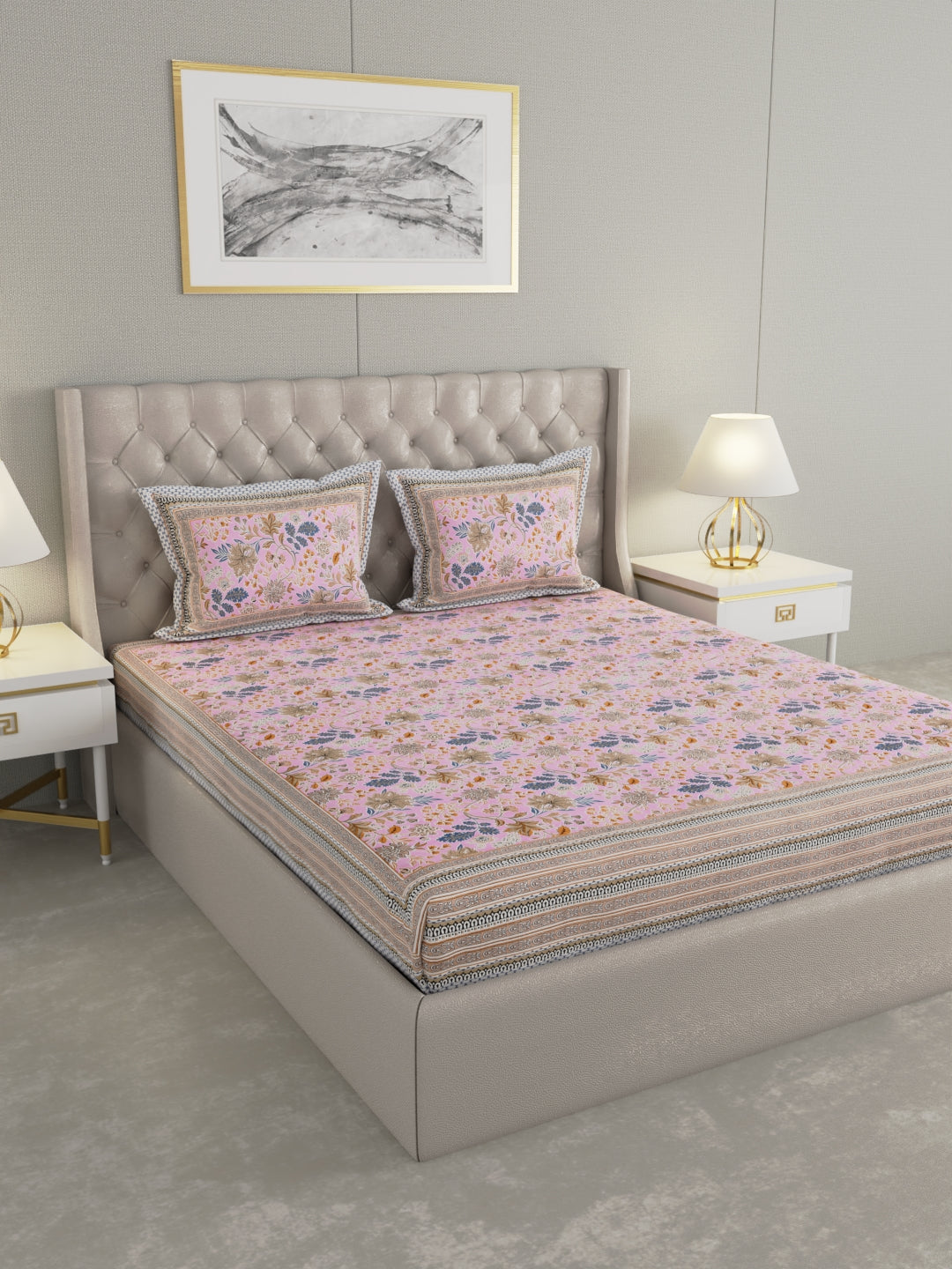 Pure Organic Cotton Bedsheet Hand Block Printed King Size with Pillow Covers 240 TC 90X108 inches