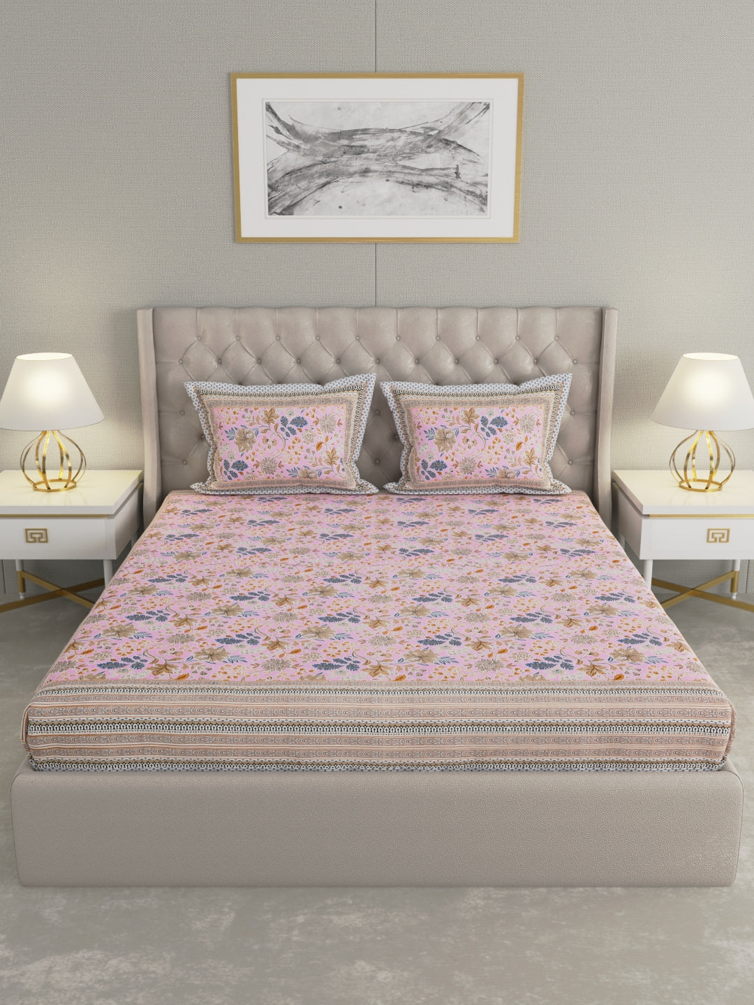 Pure Organic Cotton Bedsheet Hand Block Printed King Size with Pillow Covers 240 TC 90X108 inches