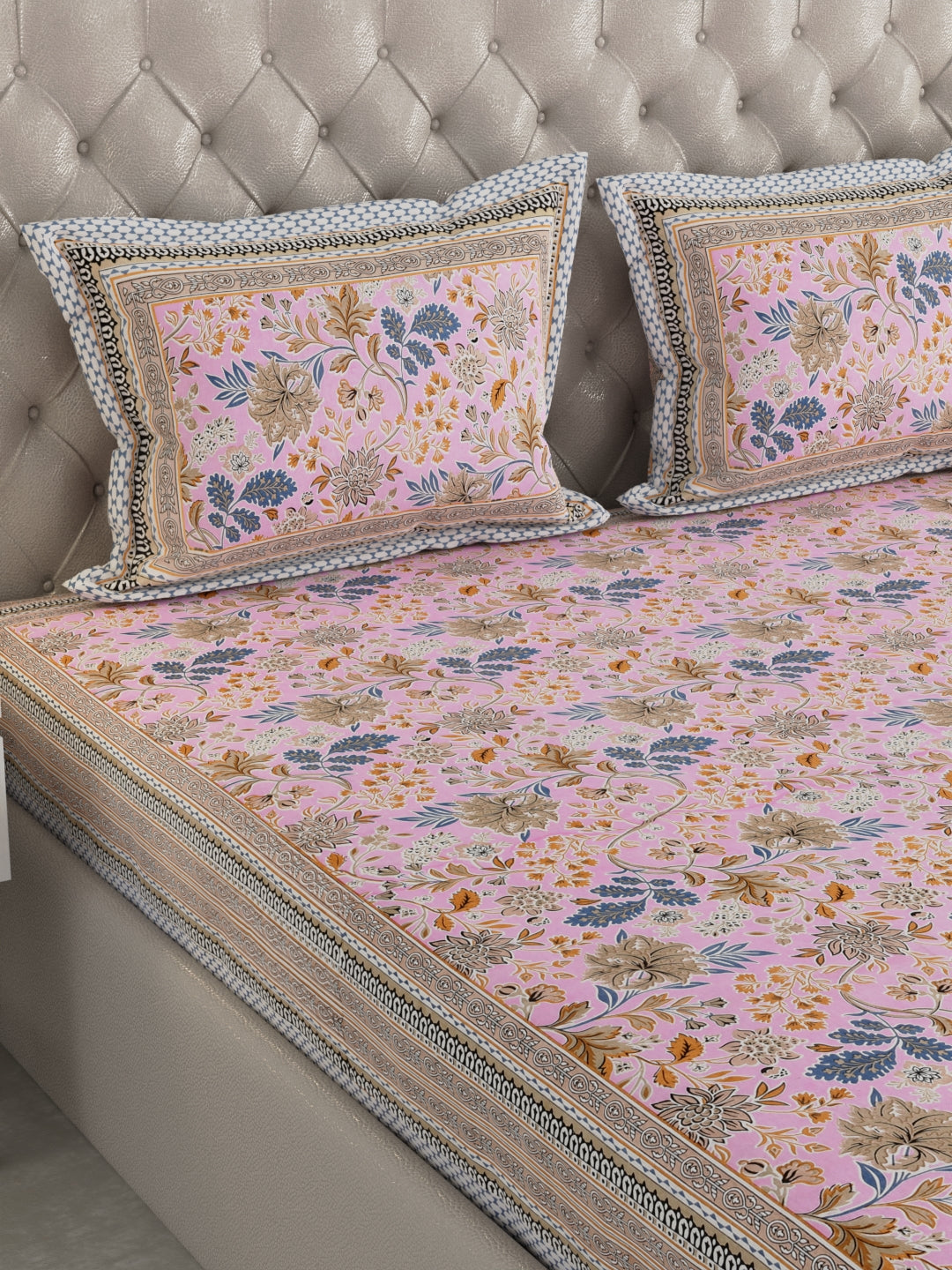 Pure Organic Cotton Bedsheet Hand Block Printed King Size with Pillow Covers 240 TC 90X108 inches