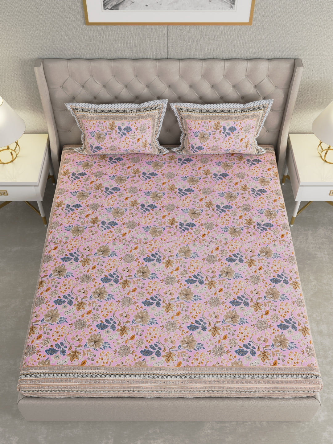 Pure Organic Cotton Bedsheet Hand Block Printed King Size with Pillow Covers 240 TC 90X108 inches