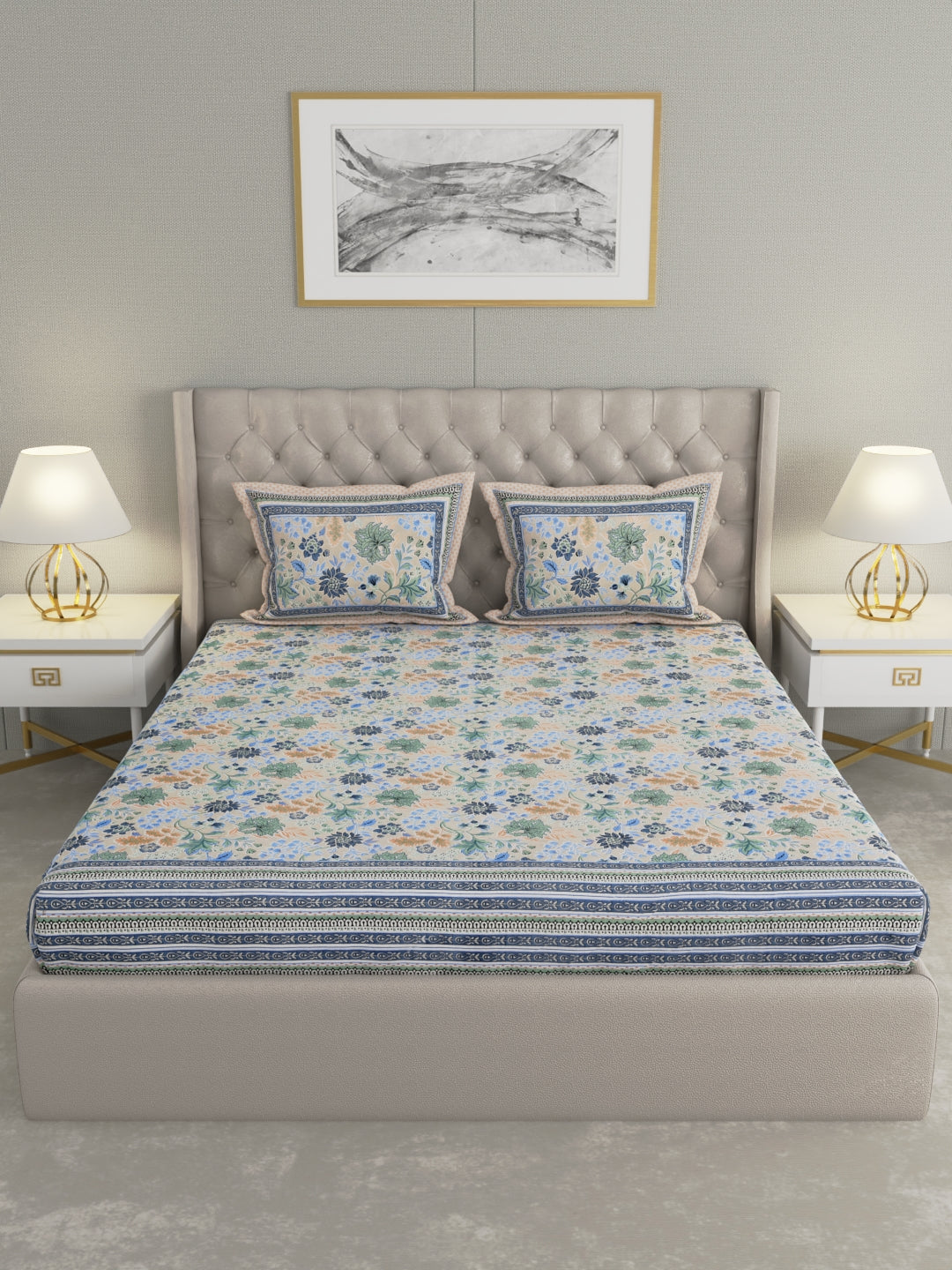 Pure Organic Cotton Bedsheet Hand Block Printed King Size with Pillow Covers 240 TC 90X108 inches