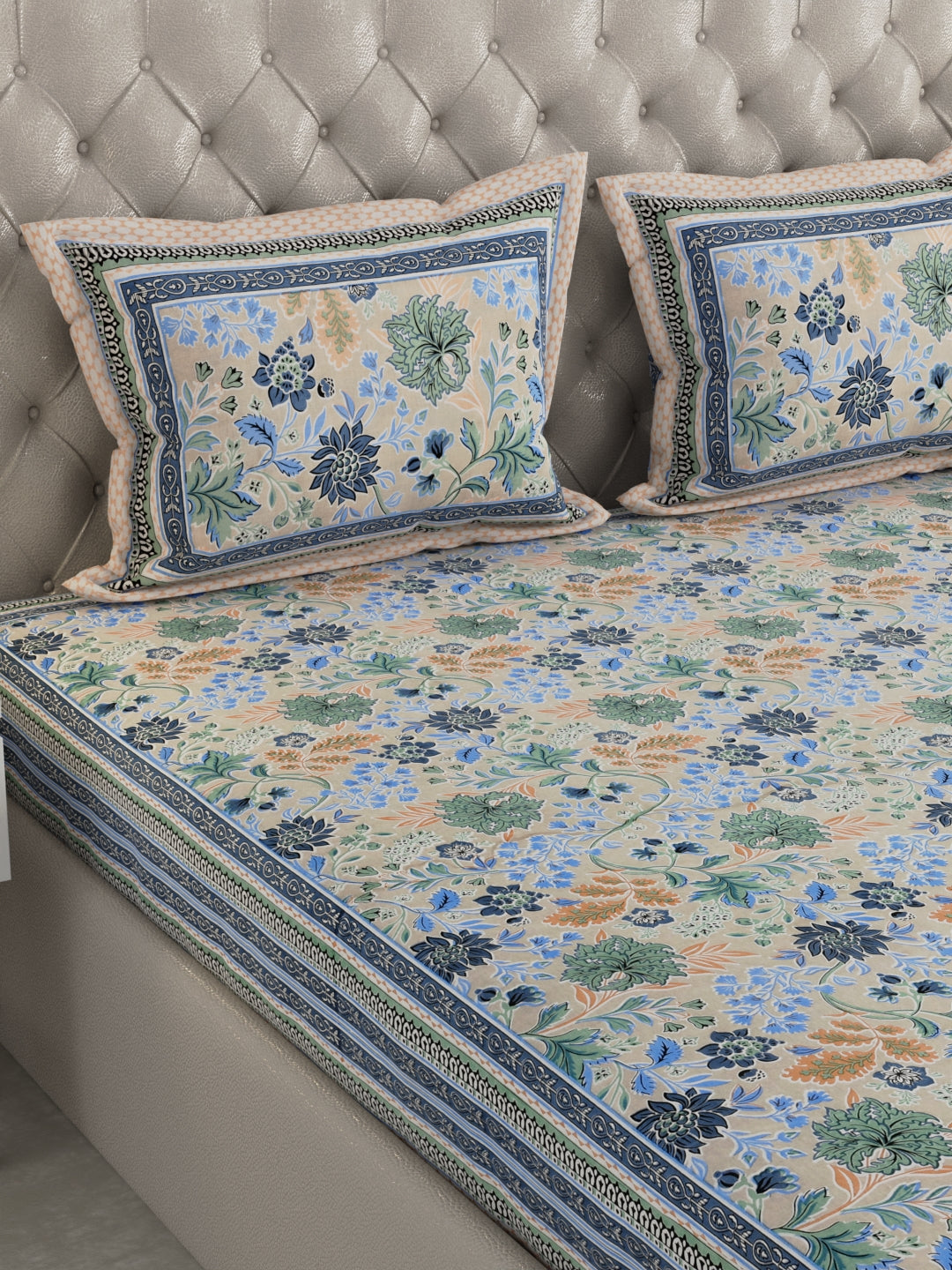 Pure Organic Cotton Bedsheet Hand Block Printed King Size with Pillow Covers 240 TC 90X108 inches